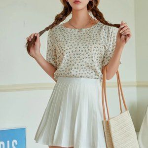 DAZY - Yellow / Off White Ditsy Floral Short Sleeve Top